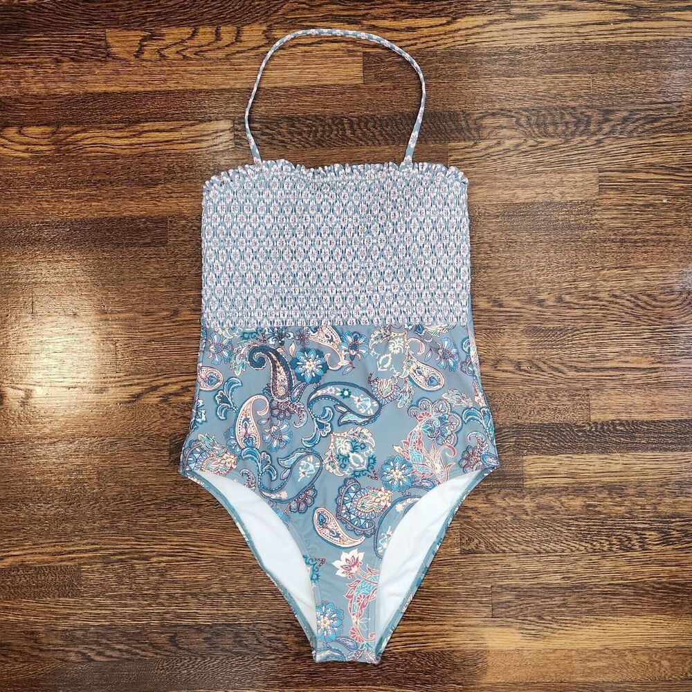 Cupshe Blue Paisley Smocked One-Piece Swimsuit